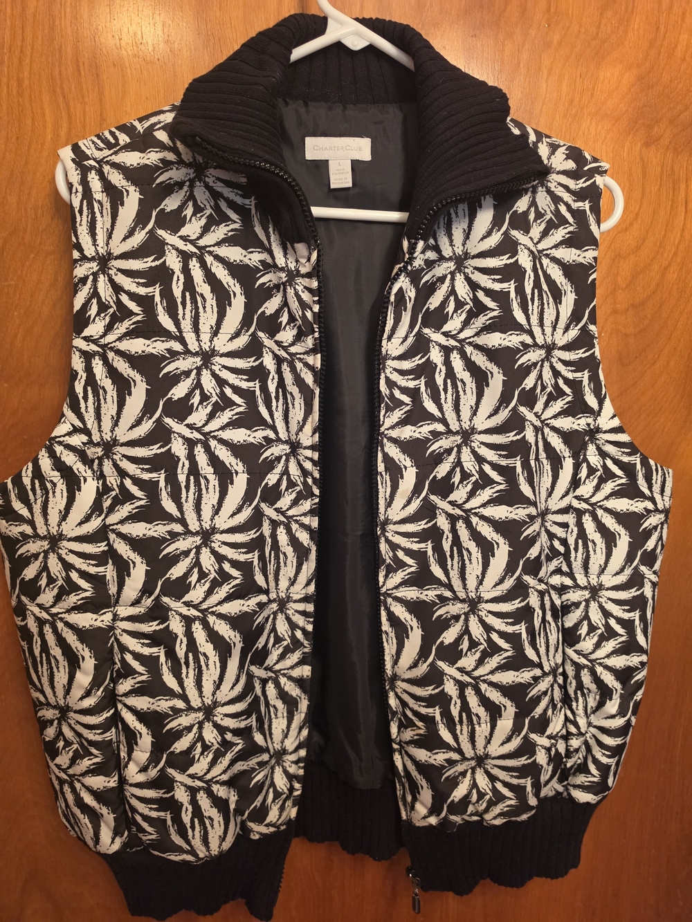 Vintage Charter Club Black & White Quilted Floral Vest